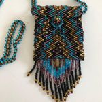 Blue/Brown Beaded Medicine Bag Necklace NWOT Photo 1