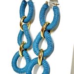 J.Crew Cotton Raphia Raffia Wrapped Chain Earrings Hydrangea Blue Gold Plated Photo 0