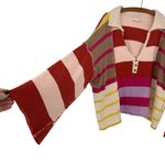 Love Riche  Colorful V-Neck Knitted Boho Slouchy Cropped Striped Sweater Large Photo 1