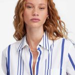 Madewell NWT White and Blue Poplin Easy Y-Neck Button-Up Shirt - Size: XXS Photo 11