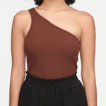 Lacausa  Chocolate Brown Ribbed One Shoulder Stretch Tank Top Small Photo 0