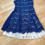 Francesca's  Navy Blue Lace Mini Dress Tulle Skirt High Neck Sleeveless Dress Photo 2