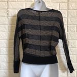 About A Girl  striped black tan mesh lightweight sweater‎ top women’s size M Photo 3