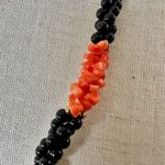 Black onyx beaded and coral long twisted necklace Photo 1