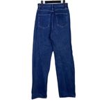 ZARA Straight Wide Leg High Rise Extra Long Casual Denim Jean 4 Dark Blue Wash Photo 3