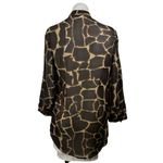 Cleo Women's Brown Printed Pletaed Long Sleeve Button Down Tunic Shirt Top S/P Photo 2