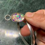 Oval Holographic Glass 925 Bangle Hinge Bracelet 6.75” Taxco Mexico Silver Photo 1