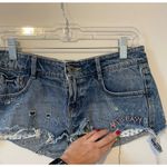 ZARA Art is Easy Cut Off Distressed Denim Shorts Blue Pink Size 4 Photo 3