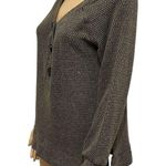 French Laundry  Textured V Neck Brown Button Front Long Sleeve Pullover Top Sz S Photo 2