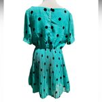 Louche London Teal / Black Polka Dot Chiffon Cowl Neck Dress Size 14 Photo 2