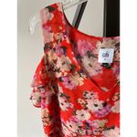 CAbi  Lush Romantic Floral Cold Shoulder Double Layer Sheer Top Orange Size Med Photo 3