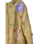 Vintage Indigo Moon Floral Applique Yellow Jacket 3X Boho Art To Wear Whimsy Art Photo 1