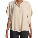 Amanda Uprichard Lori Blush Neutral Chiffon Button Down Short Sleeve Blouse Photo 0