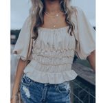 Antonio Melani Crop Peplum Blouse Women’s Large Angel Sateen Cottagecore Western Photo 13