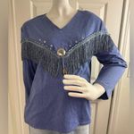 Sas’sa Vintage Fringe Western Shirt Size M Long Sleeve Rodeo Boho #333 Blue Size M Photo 0