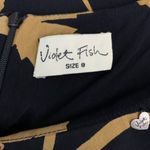 Violet Fish Bohemian Pleated Midi Dress S Black Floral 3/4 Sleeve Zip Boho Photo 6