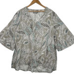 Bryn Walker  Top Womens Large Tan Paisley Linen Lightweight Beach Cottage Boho Photo 0