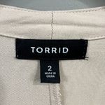 Torrid Drape Front Jacket Beige with Black Faux leather shoulders Size 2 US 2XL Photo 2