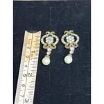 Gold Tone Crystal Pearl Dangle Earrings Photo 3