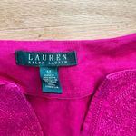 Ralph Lauren Lauren  Vibrant Fuchsia Linen Blouse Embroidered V-Neck‎ Top M Photo 2