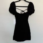 ZARA Puff Sleeve Black Mini Dress Open Back Lace Up Crossback Straps Small NEW Photo 4