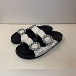 Schutz Ariel Crystal-Buckle Sporty Slide White Snake Croc Sandals Size 10 B Photo 1