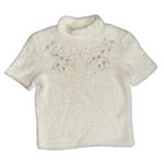 ZARA Faux Fur Pearl Trim Top Size small Mock Neck EUC snow dainty pearls Angel Photo 3