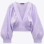 ZARA Purple Crop Top Plunging Deep V-Neck Crop Puff Sleeve Coquette Size XS NWT Photo 1