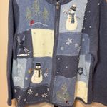 Croft & Barrow ‎ Christmas Zip Up Sweater Cardigan Snowman Blue Plus Size 2X Photo 1