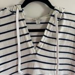 J.Crew Striped Navy and White Women's V-neck Hoodie Top Photo 3