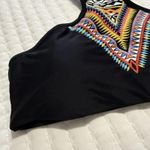 PilyQ  Women's Inca Embroidered Gypsy Halter Bikini Top Sz D Cup Black Boho Photo 10