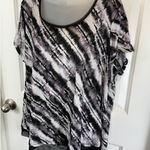 Vera Wang Simply Vera Women's 1X Tie Dye Sheer Hem Tunic Top Gray Black White Photo 0