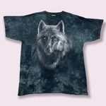 The Mountain Vintage Black Grey Wolf Graphic Tie Dye Oversized Short Sleeve Tee Photo 1