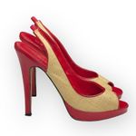 Bebe ᪥ Katie Straw Platform Slingback Heeled Sandals ᪥ Red Leather ᪥ Size 6M ᪥ Photo 14