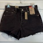 Levi's Levi’s 501 High Rise Frayed Hem None Stretch Denim Shorts In Black Wash 25 NWT Photo 1