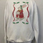 Jerzees Vintage White Christmas Bunny holiday cross stitch unisex sweatshirt L Photo 0