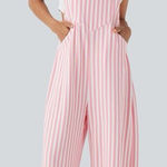 Halara  Pink and White Striped Wide Leg Jumpsuit Photo 0
