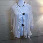 Elegant White Women's Mesh Tunic Top Size Large Cardigan Style Buttons Cotton Photo 1