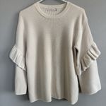 Tory Burch  Ivory Ashley Ribbed Ruffle-Sleeve Sweater Size M Wool Blend $348 MSRP Photo 4