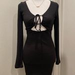 Princess Polly NWT  Molley Black Ribbed Double Cut-Out Long-Sleeve Mini Dress - S Photo 2