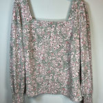 MELLODAY Ditsy Floral Square Neck Blouse Shirt Green Pink Cottagecore Women's XL Photo 0