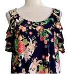 Rafaella Dress Blue Pink Yellow Floral Cold Shoulder Short Sleeve Dress Large Photo 2