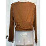 Moa Moa  Brown Beige Long Sleeve Ruched V Neck Wrap Crop Top Large Womens Photo 2