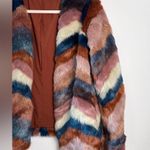 Band of Gypsies Faux Fur Chevron Jacket XS Boho Disco Rust Multicolor Open Front Photo 3