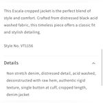 Vervet NWT  Escala - Distressed Black Acid Wash Classic Crop Jacket Photo 4