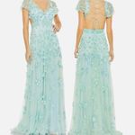 Mac Duggal  70275 Aqua Mint Sequined Floral Ruffle Maxi Dress Gown size 4 UB Photo 0