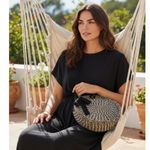 Mud Pie  brand cute as a button round weaved look casual bag. Photo 2