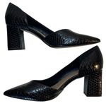 BCBGeneration  Sheilah Pump Pointed Toe Half D’orsay Block Heel Black Snake Sz 8 Photo 10