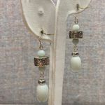 Elegant Artisan Light Blue Stone Bead Teardrop Dangle Earrings Silver Tone Metal White Photo 3