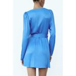 ZARA  Satin Belted Wrap Style Mini Dress in Blue Photo 1